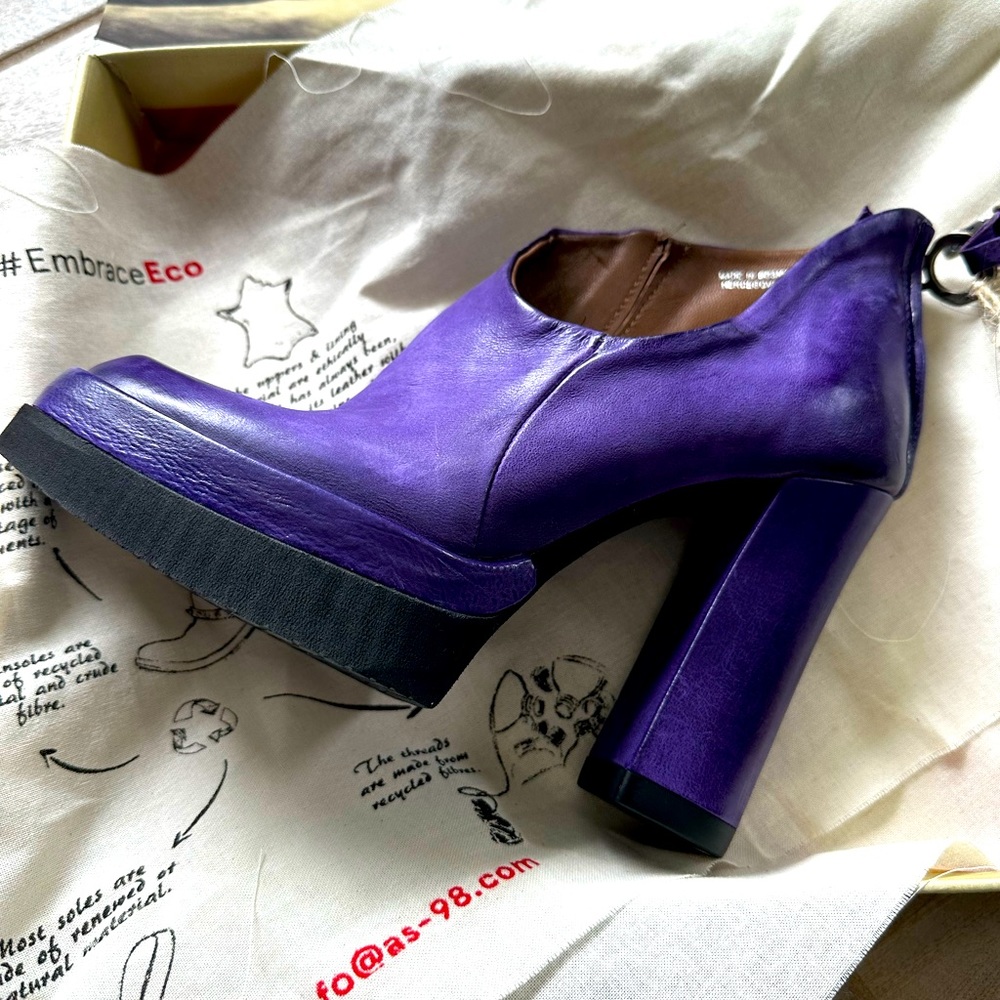 Beautiful A.S 98 purple platform booties. High quality leather & workmanship.